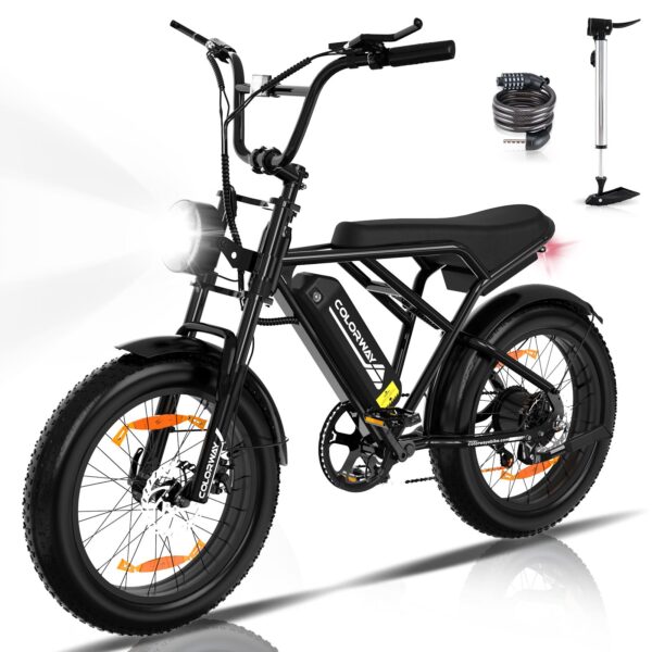 Vélo électrique VAE - COLORWAY - Noir - 20 x 4.0 Gros Pneus - Batterie amovible 36V 12Ah - E-BIKE Tout